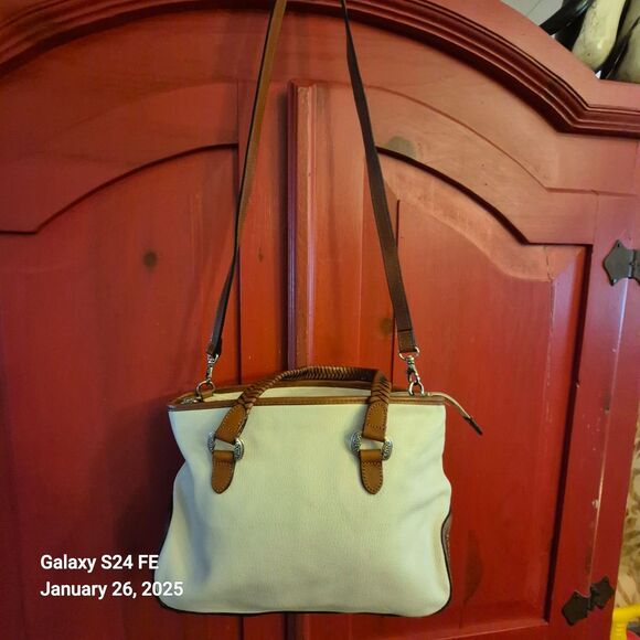 Vintage Fossil Purse Ivory Pebbled Leather Woven Handles Strap Western READ - Picture 1 of 9